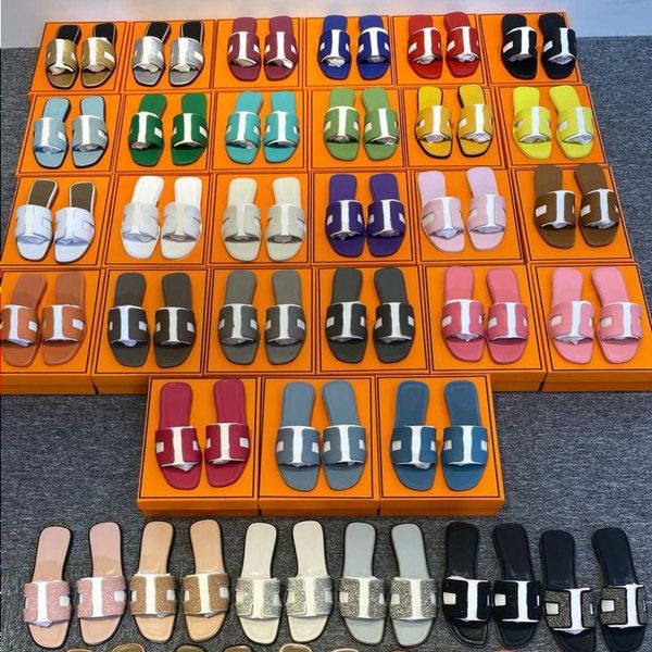 

h sandales designer fashion women herme slippers oran sandal solid beach slides lychee skin metallic silver lime royal dark fonce classic s, Black