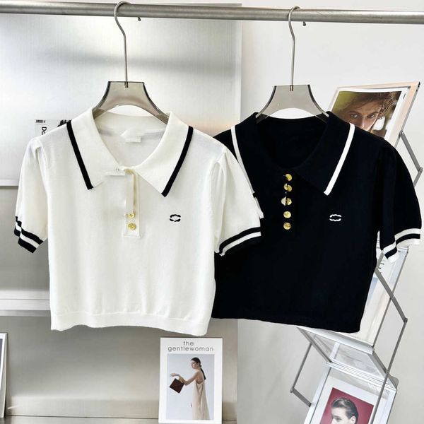 

lapel y+2023ss spring/summer metal new knitted short sleeve, White