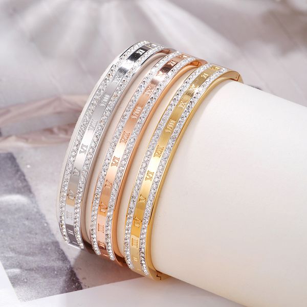 

luxury micro pave roman numerals bangle bracelet titanium steel jewelry for women gift, Black