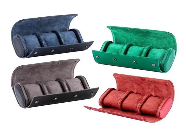 

watch boxes cases 3 slots portable storage box chic vintage leather watches roll travel case wristwatch pouch organizer gift7154309, Black;blue