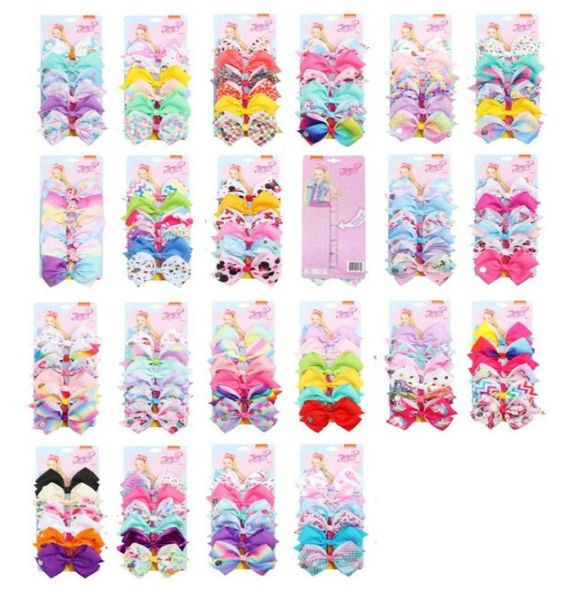 

126 color 5quot hair bow girl colorful print barrettes cool baby accessories unicorn jojo siwa bows 6pcscard packing6330012, Slivery;white