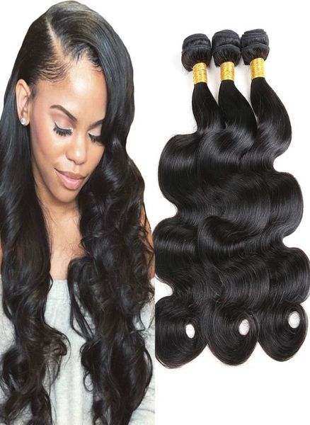 

body wave raw virgin hair 3pcs lot unprocessed double drawn weaves wet wavy human hair malaysian indian peruvian brazilian w8429014, Black