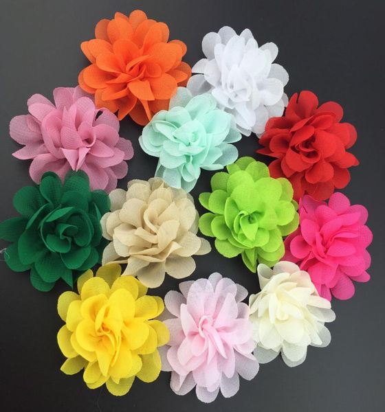 

2quot mini 12 solid color chiffon fabric rose flower for baby hair accessory shoe decorate 60pcslot4148107, Slivery;white