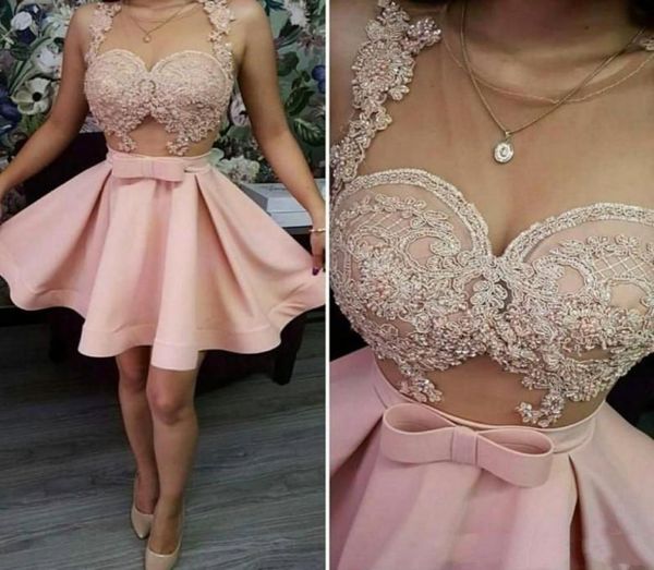 

pink homecoming dresses sheer neck lace appliques short prom dress see through cocktail party dress gowns8371035, Blue;pink