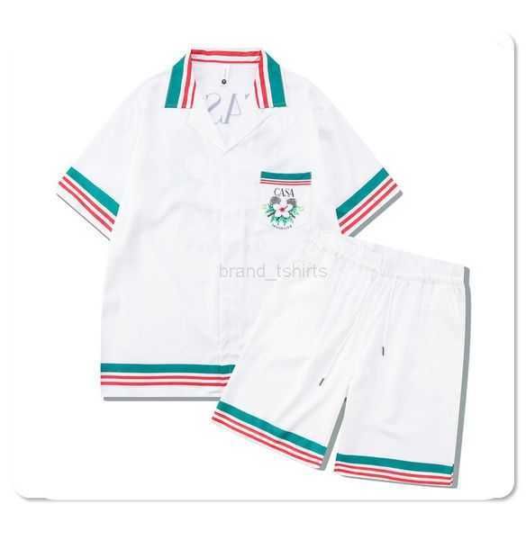 

men designer t shirt casablancas shirt graphic tee tennis flowers stripes men women short set t shrt hawaii beach suit short sleeves shorts, White;black