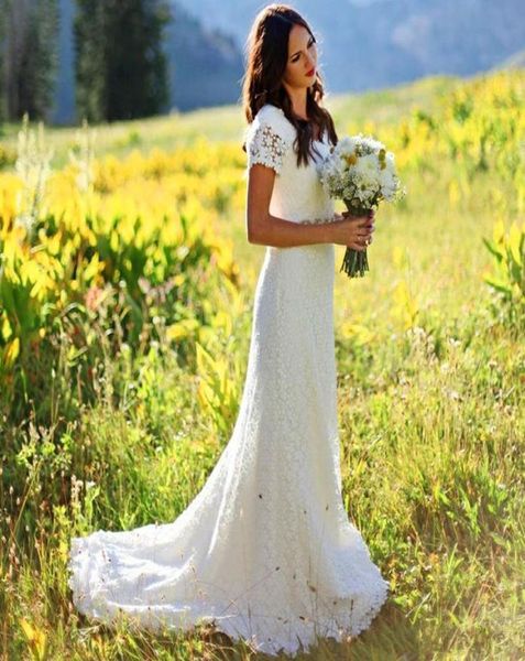 

2019 vintage classic a line bridal gowns with short sleeve lace wedding dress order modest western country style wedding gowns plu2514528, White