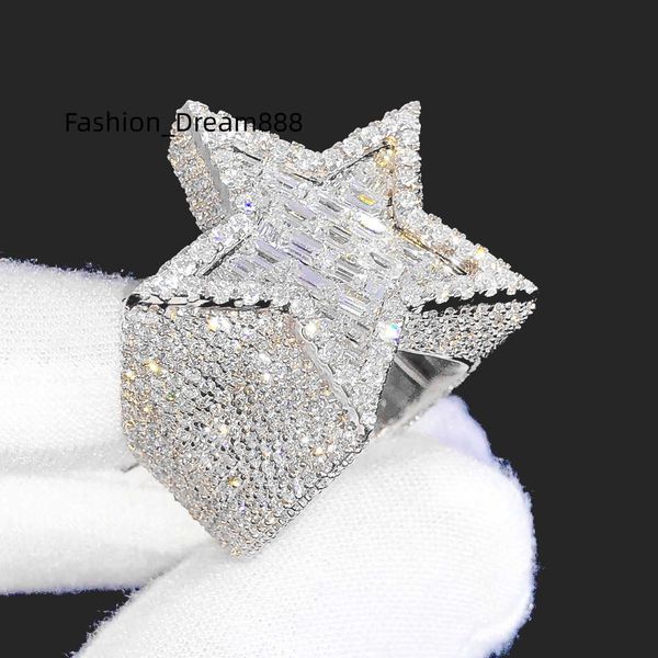 

factory custom luxury hiphop jewelry 925 silver vvs moissanite diamond hip hop star ring iced out letter ring men
