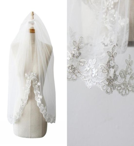 

amazing sliver applique lace wedding veils for bride with comb one layer fingertip length bridal veil country beach wedding 3332892, Black