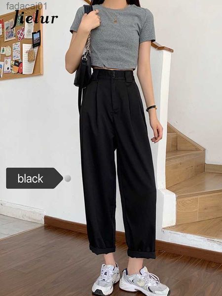 

jielur straight pants women bf style chic trendy anklelength trousers summer new allmatch college classic teens pantalones l230621, Black;white