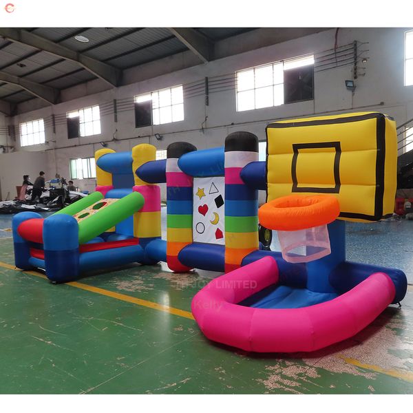 

outdoor activities small kids air blow 3 in 1 inflatable basketball football shooting sport game carnival rental inflatables for sale
