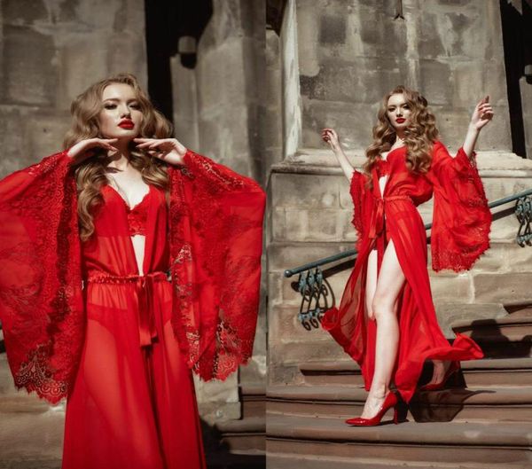 

red bridal sleepwear women039s robe gown sets lace bathrobe night dress illusion womens designer pyjamas femme lingerie3419484, White