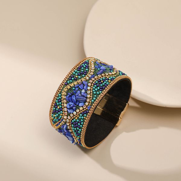 

new love wide blue green designer christmas jewelry gifts bohemian handmade crushed stone rice bead ethnic style magnetic clasp bracelet who, Black