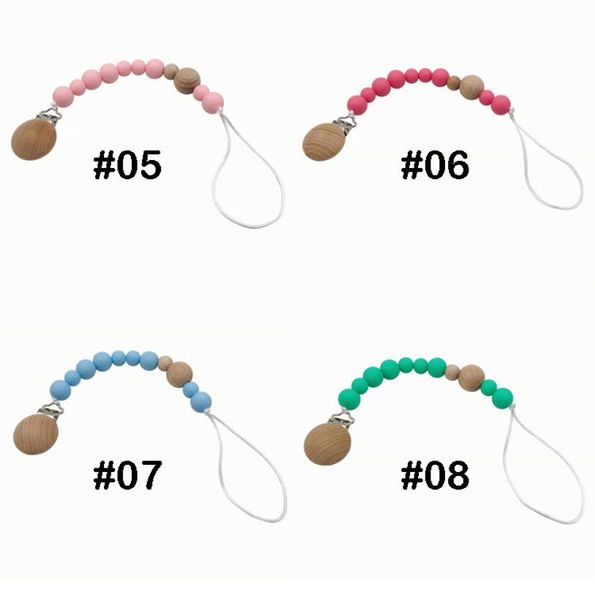 

8 colors baby pacifier clips cartoon silica gel pacifier soother holder beaded clip chain nipples teether strap chain ujj1853537438