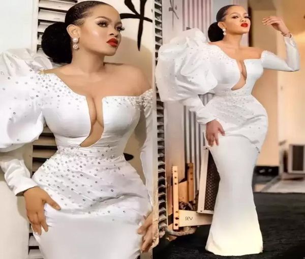 

2022 white prom dresses long sleeves mermaid floor length satin jewel neck illusion bodice beaded crystals evening gowns formal oc1585023, Black