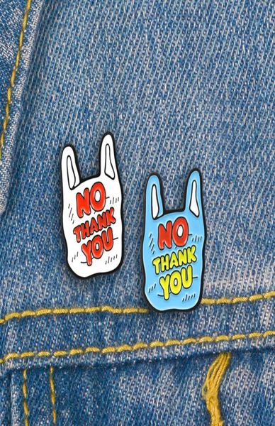 

plastic bag white blue quotno thank youquot creative brooch ornament special pins personality badge lapel cartoon6868760