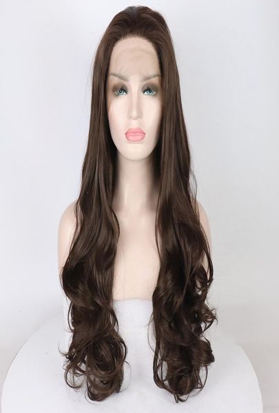 

dark brown body wave synthetic 133 lace front wig glueless heat resistant fiber hair parting for women party wig5727865, Black