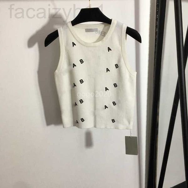 

women's t-shirt designer 23ss women designer tee vest knits t shirts with all-over letter pattern crop runway high end brand stretch s, White