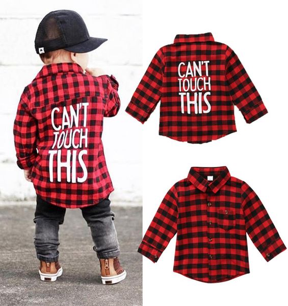 

2020 new toddler kids baby boys printed plaid shirt long sleeve new fashion back letter printed children clothes 17t5428523, White;black