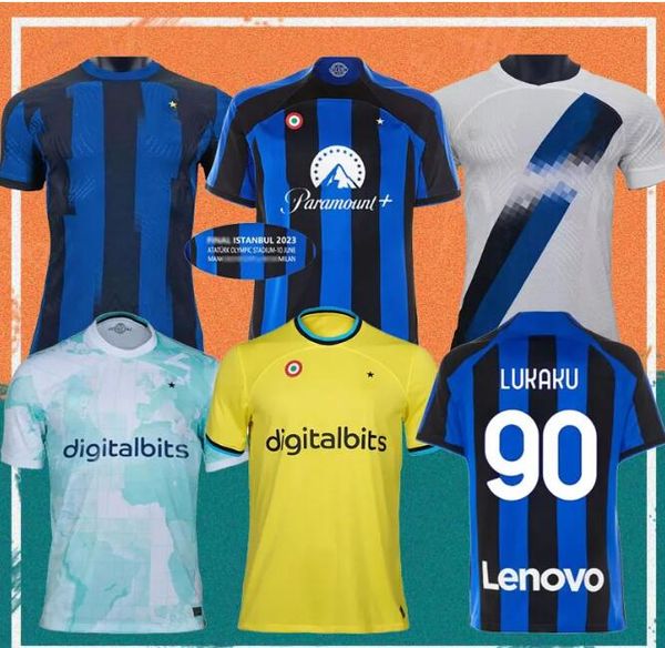 

22/23/24 lukaku lautaro eriksen soccer jerseys 2023 barella vidal j.correa alexis inters dzeko third milans gosens skriniar bellanova footba, Black;yellow