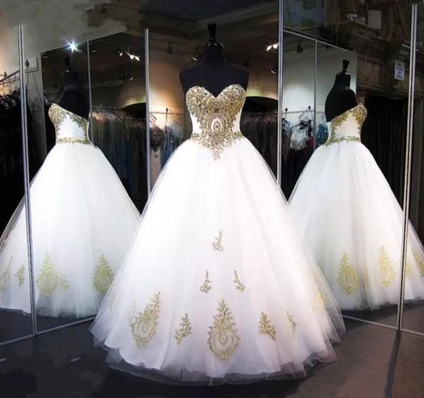 

white and gold wedding dresses real image new luxury crystals rhinestone sweetheart aline tulle bridal gowns vestios de marriage 9560902