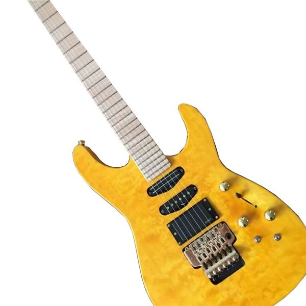 

gold electric guitar, light yellow cloud pattern, active pickup, customizable