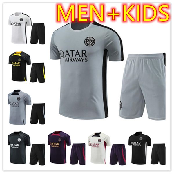 

2023 psgs tracksuit soccer jerseys 23 24 paris sportswear men training suit short sleeved suit football kit uniform chandal men kids sweatsh, Black