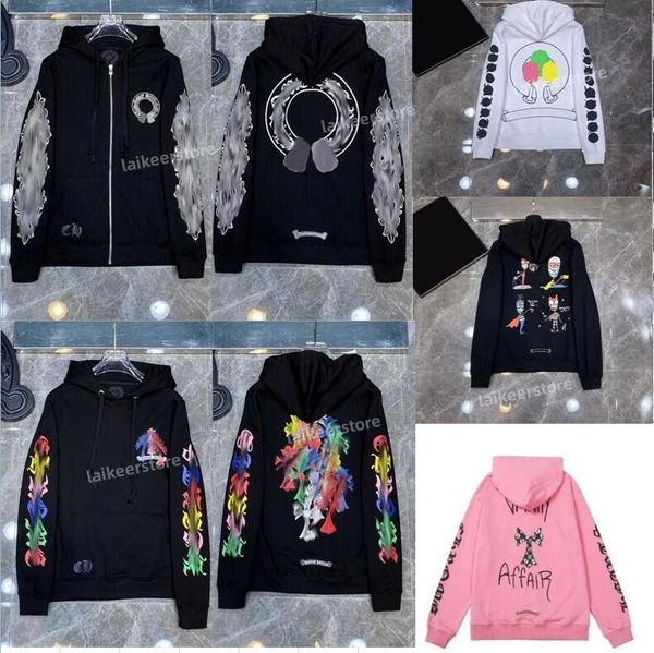 

classic designer fashion hoodies chromes luxury mens zipper ch sweatshirts horseshoe heart sanskrit cross print pullover hooded sweater wome, Black