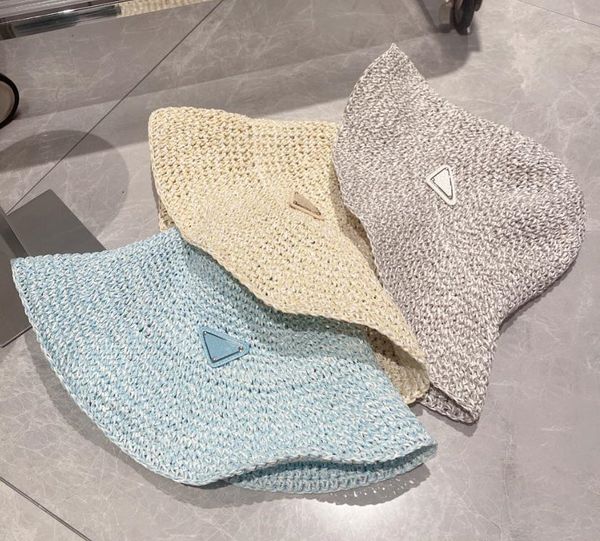 

new crochet bucket hat women summer big wide brim straw crochet hats luxury designer fisherman sun hats beach beanies caps fashion knit caps, Blue;gray