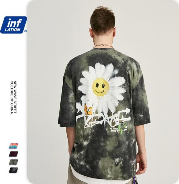

inflation men tshirt ln tie dye washed summer hip hop daisy flower printing men tees fashion oneck tie dye men t shirt 1105s20 18477791, Blue