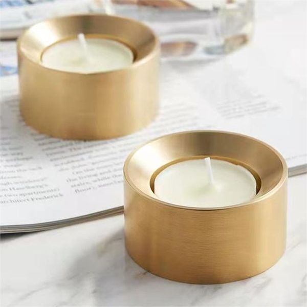 

luxury brass candle holder for wedding table decoration cylinder shape singer head metal candlestick scented tealight candle jar for home de