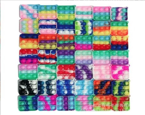 

tie dye simple key ring sensory keychain square heart circle push bubble toys baby kids decompression puzzle educational christmas xmas gift, Blue