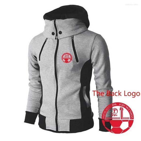 

men's hoodies 2023 hapoel beer sheva printed autumn casual solid color mens double zip hoodie slim fit comfort streetwear iinu, Black