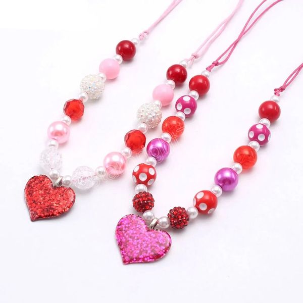 

cute heart pendant adjustable rope necklace chunky beads necklace valentine's day gifts for child girls, Red;brown