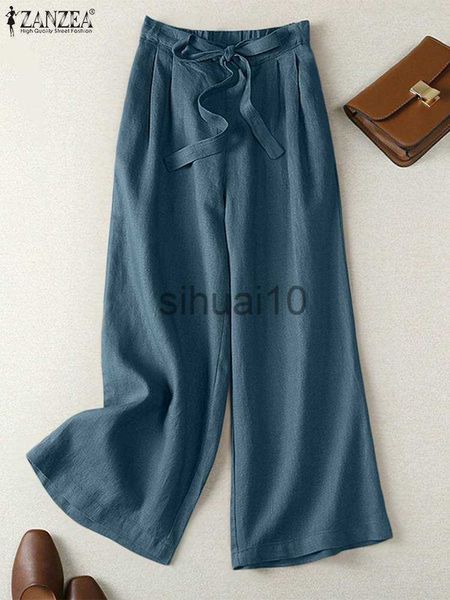 

women's pants capris zanzea women elegant elastic waist solid long pants fashion summer wide leg trousers casual lace up cotton palazzo, Black;white