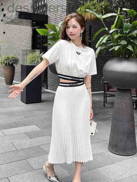 

two piece dress designer designer summer new fashion classic casual versatile short sleeve pleated skirt set js4c t5it, White