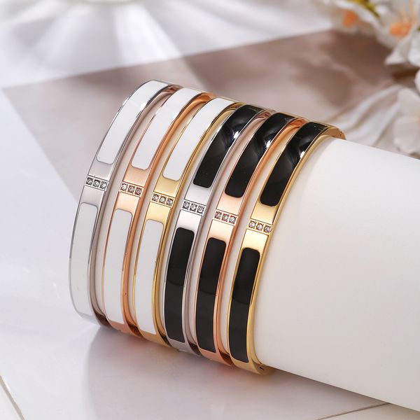 

white black enamled stainless steel bangle bracelet jewelry for women gift