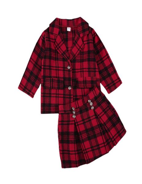 

children039s clothing spring autumn new litter girls plaid coats jacket skirt outfits fashion kids red plaid printed skirt suit7089475, White
