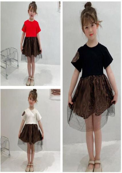 

summer baby girls lace princess dresses kids short sleeve dress letters printed children stitching dress cute girl skirts1390113, Red;yellow