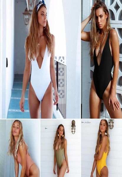 

black white solid onepiece swimsuit women bikinis v neck monokini bodysuit ladies beach bathing suit swimwear women beachwea5646390