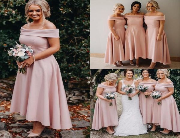 

simple blush pink a line bridesmaid dresses off shoulder hilo plus size maid of honor gowns robes de demoiselle d0399335381, White;pink