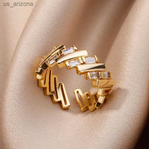 

zircon bar rings for women gold plated stainless steel bar opening ring 2023 trending luxury wedding aesthetic jewelry anillos l230620, Silver