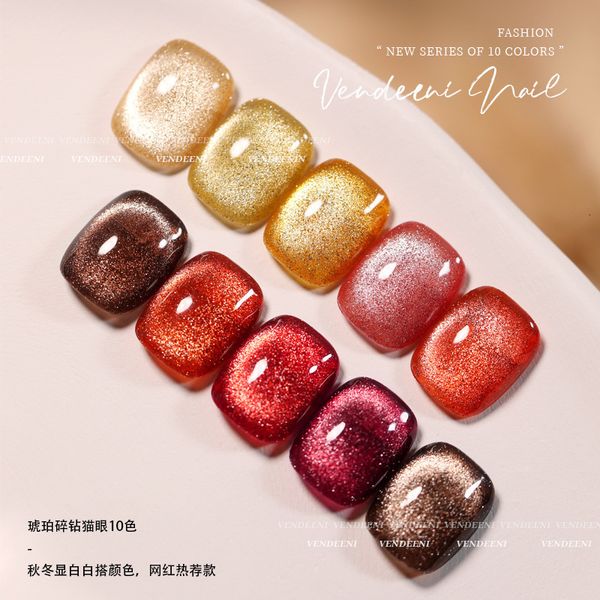 

nail gel cat eye diamond amber caramel color in autumn winter semi permanent varnish hybird uv acry for art soak off 230704, Red;pink