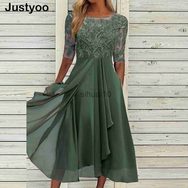 

casual dresses new elegant green party dress women o neck lace half sleeve prom dresses for women solid a-line dress boho long dress j230705, Black;gray