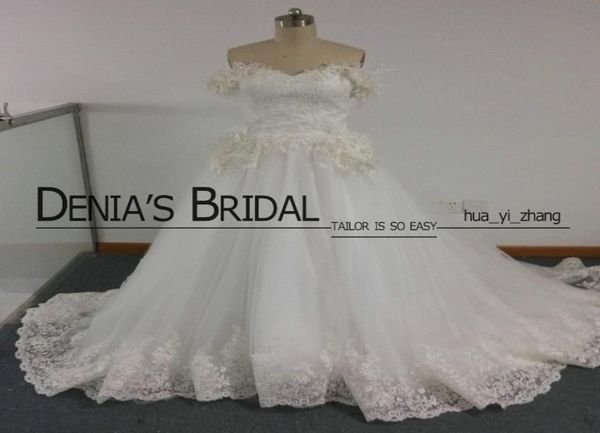 

maison yeya wedding dresses hand made flowersfeathersappliques chapel train bridal dresses real images with veil and pettic7987744, White