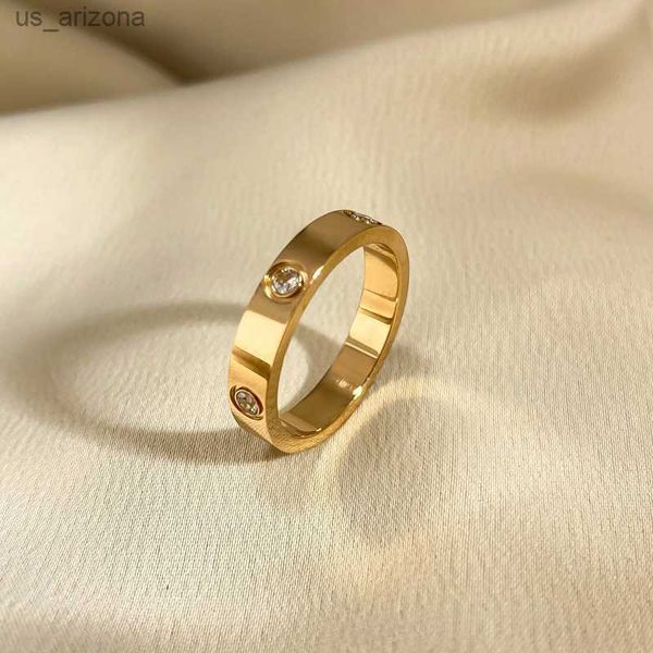 

trendy stainless steel rose gold color love ring for women men couple shiny zircon rings jewelry wedding gift l230620, Silver