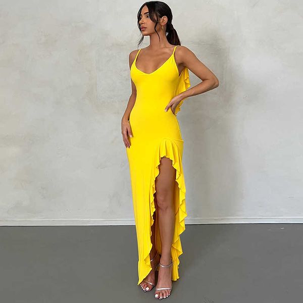 

women's 2023 summer new v-neck wooden ear strap split open back sleeveless dress, White