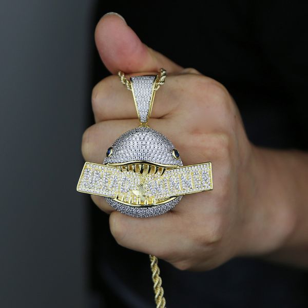 

bread winner letter shark necklace women lady iced out zirconia hip hop fashion gift jewelry, Silver