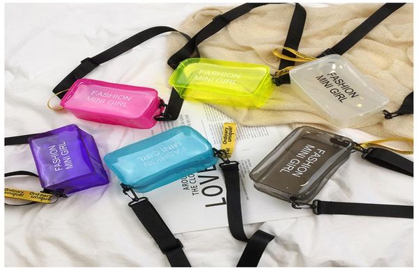 

transparent jelly shoulder bags fashion mini girl letter crossbody bag pvc girls totes messager bags travel beach phone pouch purs8692218, Black