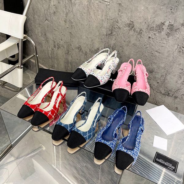 

slingback thick sandals leather sole chunky block heels flats circular toe women's luxury designers wedding dress office shoes factory, Black