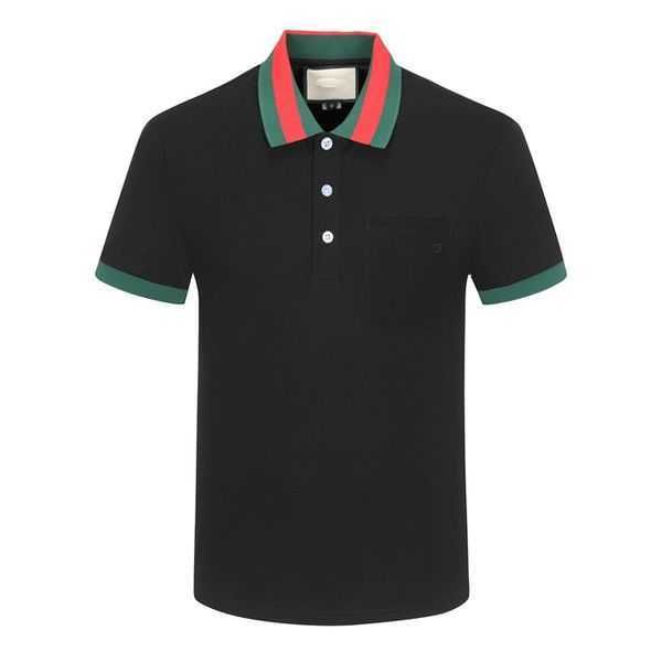 

designer men's tee new cotton crease resistant breathable t-shirt lapel commercial fashion casual print high-end polo short sleeve m-3x, White;black